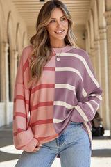 Pink Stripe Colorblock Oversized Sweater Sweaters JT's Designer Fashion