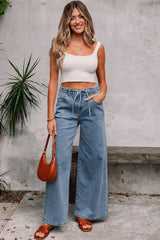 Dusk Blue Medium Wash Super Wide Leg Denim Pants Jeans JT's Designer Fashion