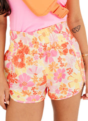 Orange Boho Floral Shirred High Waist Casual Shorts Bottoms JT's Designer Fashion