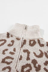 Gray Animal Print Zipped Collared Sweater Sweaters JT's Designer Fashion