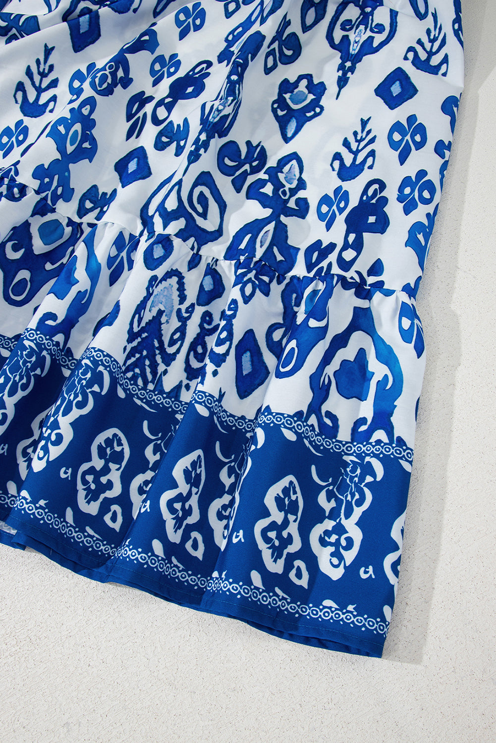 Blue Floral Puff Short Sleeve V Neck High Waist Maxi Dress Floral Dresses JT's Designer Fashion