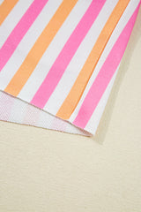 Pink Stripe Drop Shoulder Half Sleeve Loose Tee and Shorts Casual Set Short Sets JT's Designer Fashion
