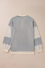 Khaki Textured Colorblock Collared Henley Top Long Sleeve Tops JT's Designer Fashion