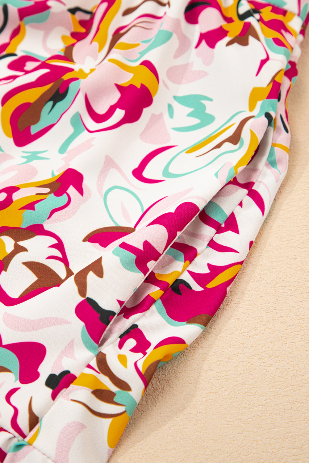 White Abstract Print V Neck Short Sleeve Ruffled Plus Size Mini Dress Plus Size Mini Dresses JT's Designer Fashion