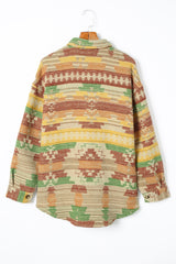 Yellow Western Aztec Print Button Flap Pocket Shacket Jackets JT's Designer Fashion