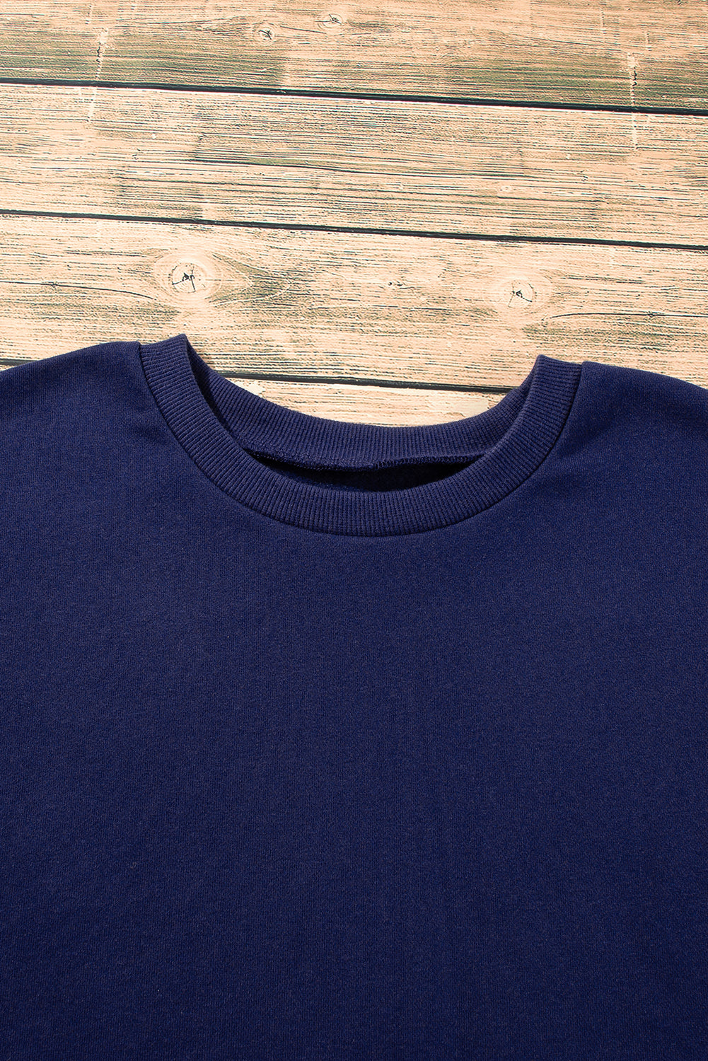 Navy Blue Solid Fleece Lined Drop Shoulder High Low Sweatshirt Sweatshirts & Hoodies JT's Designer Fashion