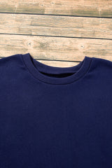 Navy Blue Solid Fleece Lined Drop Shoulder High Low Sweatshirt Sweatshirts & Hoodies JT's Designer Fashion
