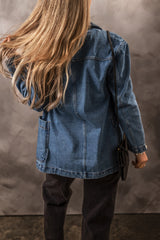 Sail Blue Side Pockets Lapel Collar Denim Jacket Denim Jackets JT's Designer Fashion
