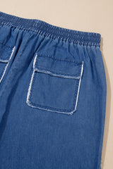 Sail Blue Washed Denim Chambray Loose Plus Size Pants Plus Size Bottoms JT's Designer Fashion