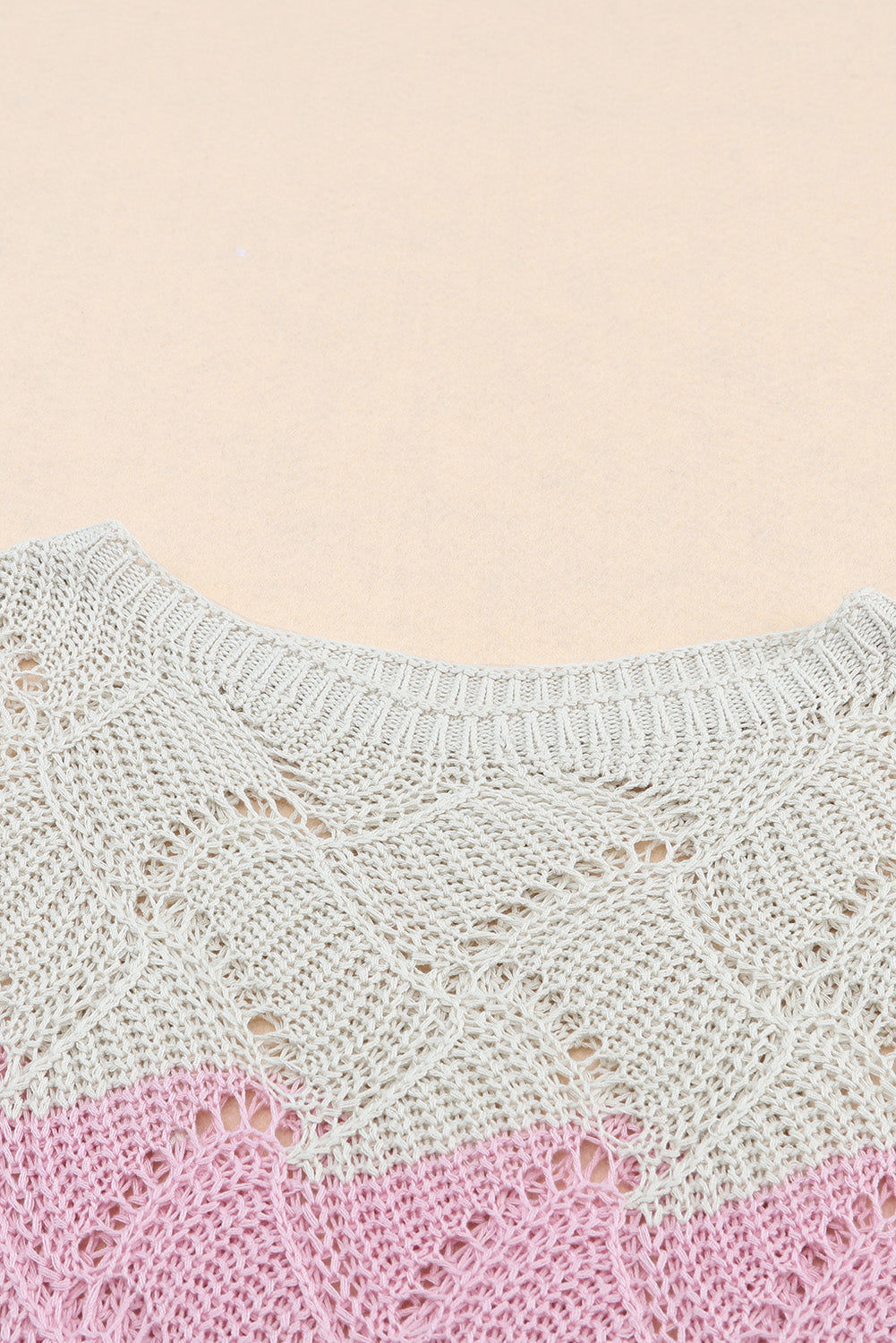 Pink Color Block Hollow Knitted Loose Sweater Sweaters JT's Designer Fashion