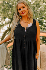 Black Plus Size Sleeveless Button Front Loose Jumpsuit Plus Size Bottoms JT's Designer Fashion