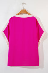 Rose Red Oversized Color Block Boat Neck Tunic Blouse Blouses & Shirts JT's Designer Fashion