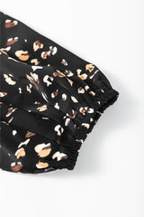 Black Leopard Print Lantern Sleeve Mock Neck Pleated Blouse Blouses & Shirts JT's Designer Fashion