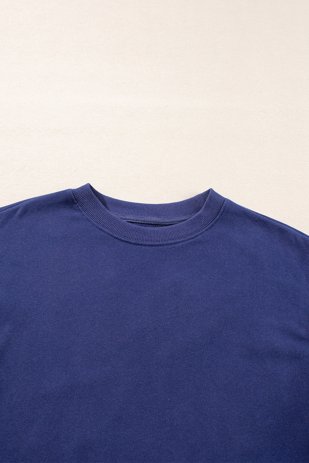 Navy Blue Plain Drop Shoulder Crewneck Pullover Sweatshirt Sweatshirts & Hoodies JT's Designer Fashion