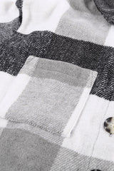 Gray Plaid Color Block Buttoned Long Sleeve Jacket with Pocket Plaid Shackets JT's Designer Fashion