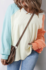 Yellow Cream Colorblock Patchwork Crew Neck Long Sleeve Top Long Sleeve Tops JT's Designer Fashion