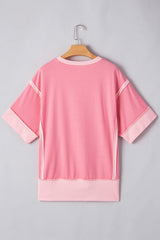 Peach Blossom Raw Seam Mix Texture Patchwork Rodeo Graphic Tee Graphic Tees JT's Designer Fashion