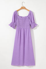 Wisteria Swiss Dot Smocked Frilled Neckline Short Sleeve Plus Size Dress Plus Size Maxi Dresses JT's Designer Fashion