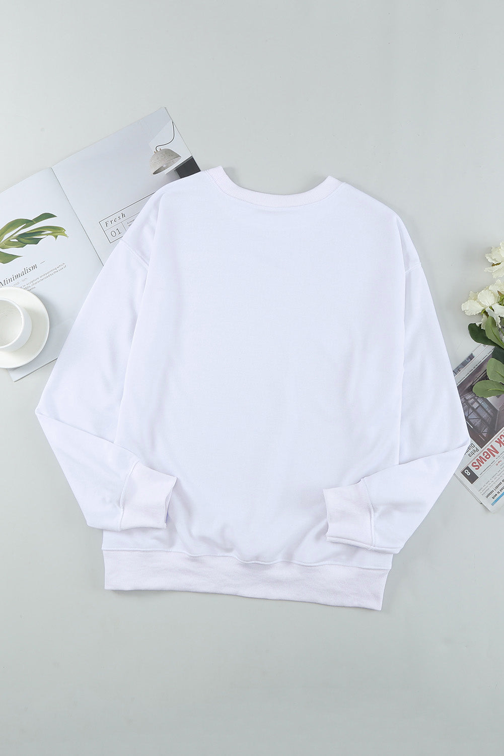 White Plain Crew Neck Pullover Sweatshirt Sweatshirts & Hoodies JT's Designer Fashion