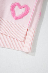 Pink Heart Shape Bubble Sleeve Baggy Sweater Sweaters JT's Designer Fashion