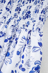 Sky Blue Floral Print Square Neck Bubble Sleeve High Waist Long Dress Maxi Dresses JT's Designer Fashion