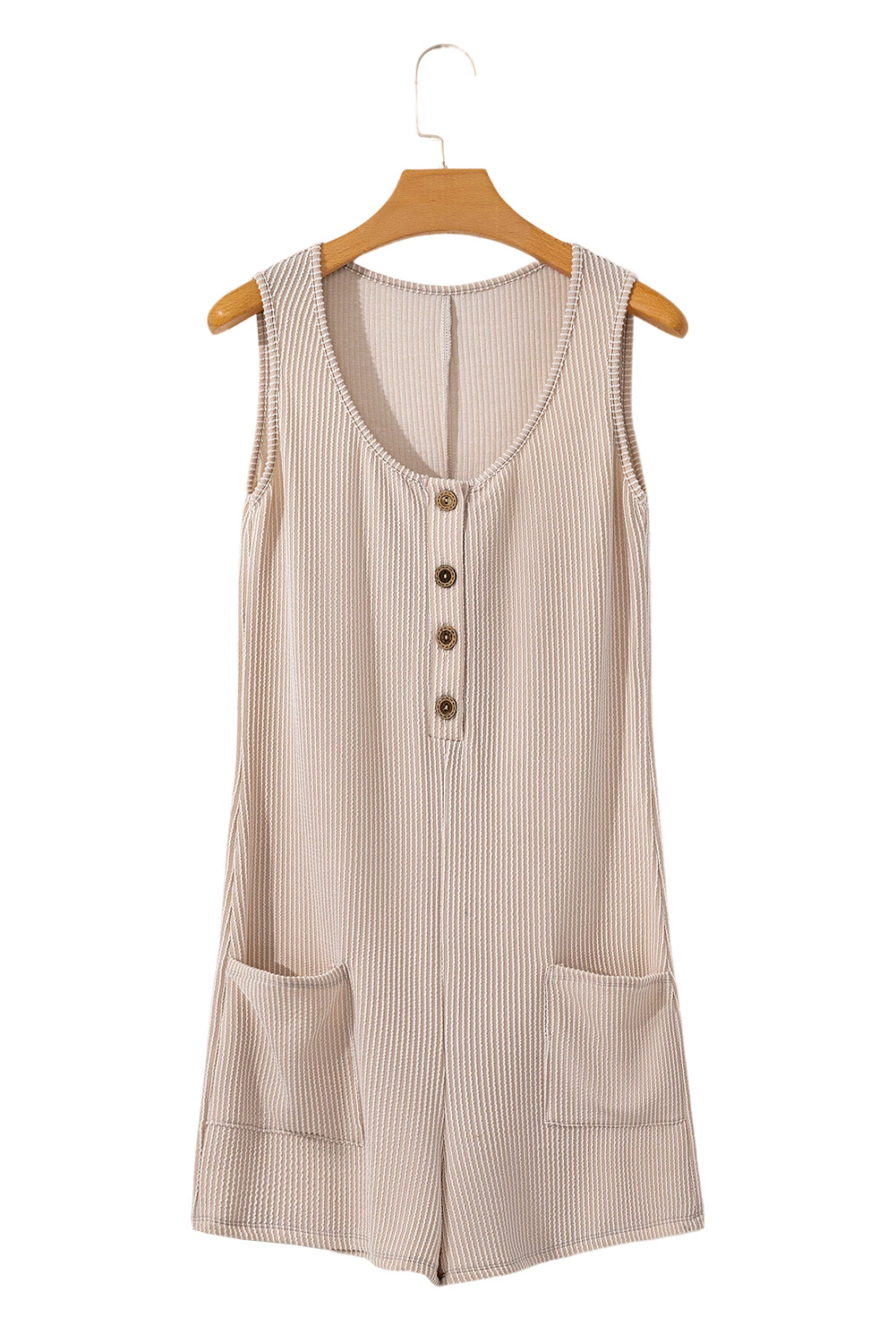Parchment Corded Knit Side Pockets Buttoned Sleeveless Romper Jumpsuits & Rompers JT's Designer Fashion