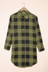 Green Turn-down Collar Plaid Shirt Coat Coats JT's Designer Fashion