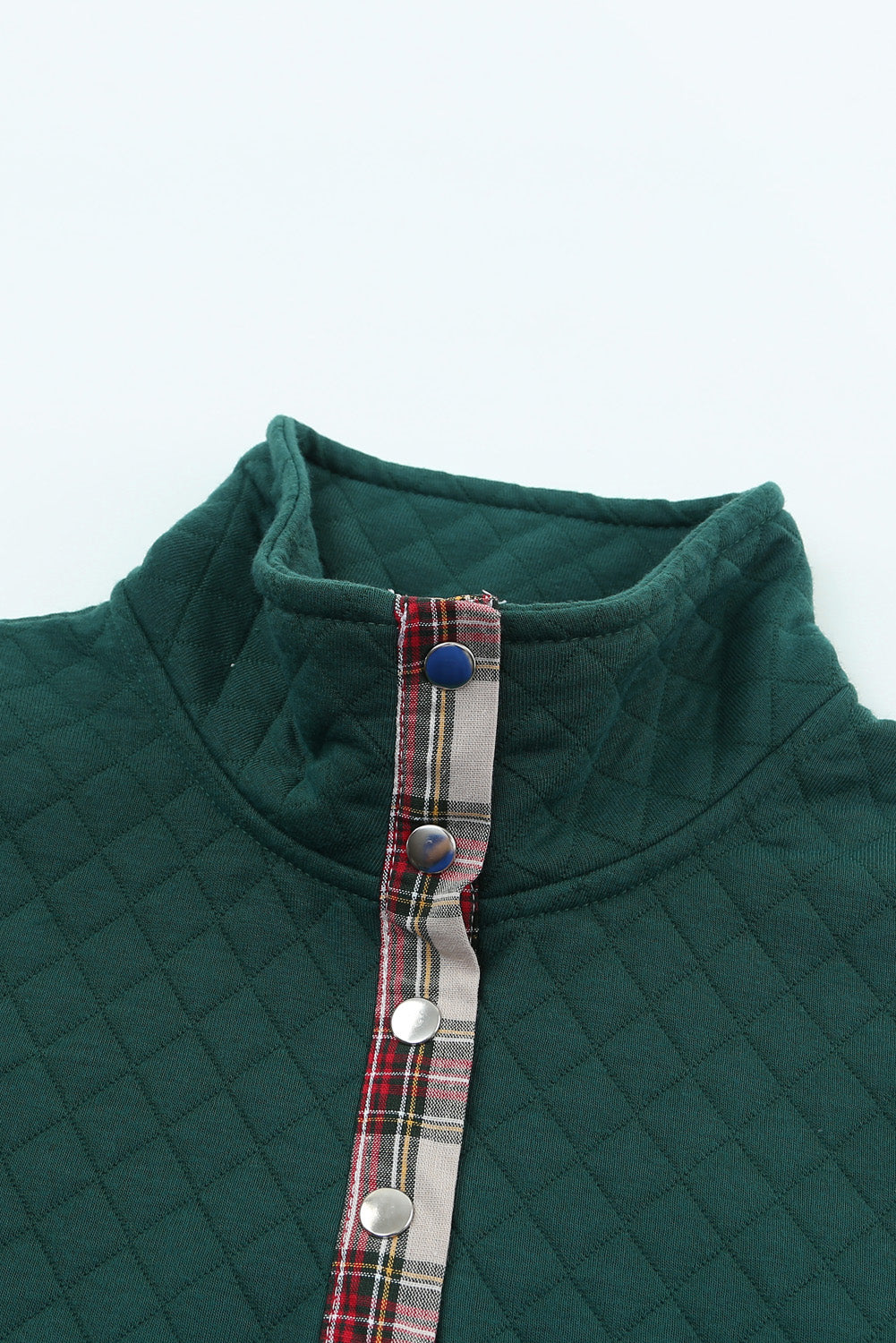 Green Geometric Texture Plaid Trim Sweatshirt Sweatshirts & Hoodies JT's Designer Fashion