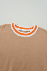 Parchment Colorblock Striped Trim Drop Shoulder Sweater Sweaters JT's Designer Fashion