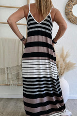 Multicolour Mixed Stripes Spaghetti Straps V Neck Maxi Dress Dresses JT's Designer Fashion