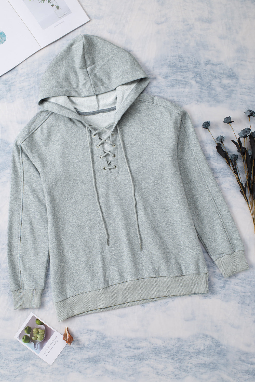 Grey Casual Solid Color Lace-up Hoodie Sweatshirts & Hoodies JT's Designer Fashion