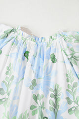 Sky Blue Floral Contrast Edge Layered Short Sleeve Mini Dress Floral Dresses JT's Designer Fashion