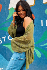 Spinach Green Oversize Crochet Knit Open Cardigan Cardigans JT's Designer Fashion