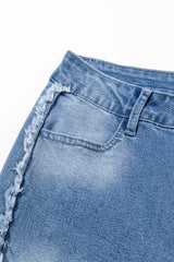 Beau Blue Vintage Stitching Raw Hem Flared Jeans Jeans JT's Designer Fashion