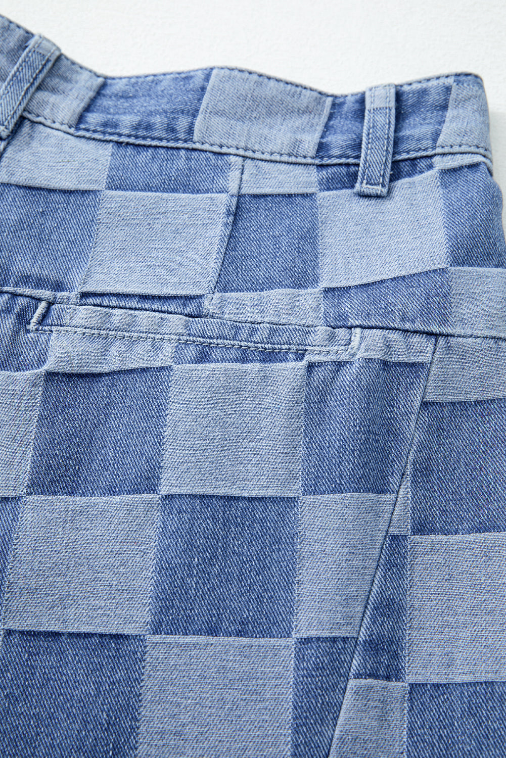 Dusk Blue Checkered Denim Wide Leg Jeans Jeans JT's Designer Fashion