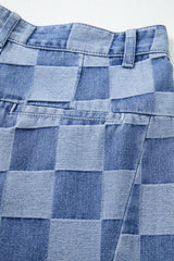Dusk Blue Checkered Denim Wide Leg Jeans Jeans JT's Designer Fashion