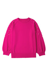 Strawberry Pink Pearled Decor Raglan Sleeve Plus Size Sweater Plus Size Sweaters & Cardigans JT's Designer Fashion