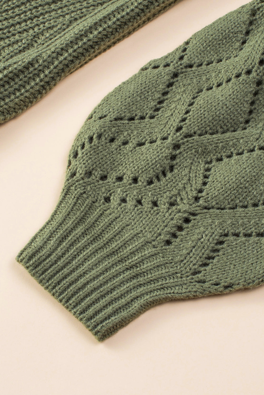 Green Hollow-out Puffy Sleeve Knit Sweater Sweaters JT's Designer Fashion