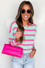 Green Stripe Round Neck Casual Sweater Sweaters JT's Designer Fashion