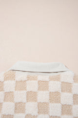 Khaki Checker Sherpa Corduroy Patchwork Zip up Collared Jacket Jackets JT's Designer Fashion