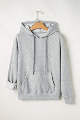Light Grey Solid Color Fleece Lined Drawstring Hoodie with Pocket Sweatshirts & Hoodies JT's Designer Fashion