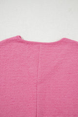 Pink Textured V Neck T Shirt and Shorts Set Short Sets JT's Designer Fashion
