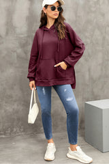 Red Dahlia Waffle Knit Fleece Lined High Low Oversized Hoodie Sweatshirts & Hoodies JT's Designer Fashion