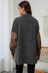 Gray Color Block Leopard Patched Corduroy Shacket Jackets JT's Designer Fashion