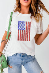 White Shimmery Flag Graphic Tee Graphic Tees JT's Designer Fashion