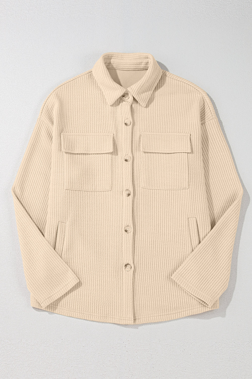 Apricot Solid Color Corduroy Buttoned Long Sleeve Shacket Jackets JT's Designer Fashion
