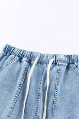 Sky Blue Gather Round Distressed Pocketed Denim Jogger Jeans JT's Designer Fashion