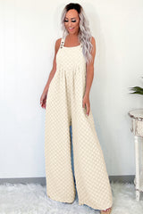 Beige Checkered Pocketed High Waist Wide Leg Overall Jumpsuits & Rompers JT's Designer Fashion