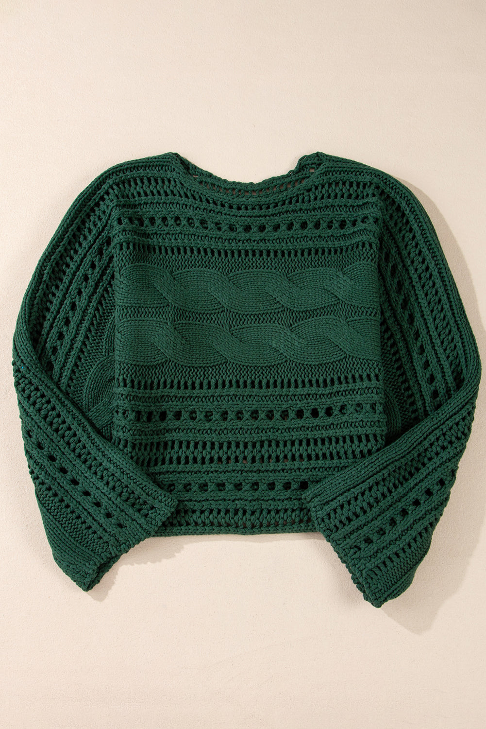 Blackish Green Hollow-out Cable Knit Cropped Sweater Sweaters JT's Designer Fashion