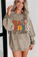 Khaki Leopard THANKFUL Graphic Corded Thanksgiving Sweatshirt Graphic Sweatshirts JT's Designer Fashion